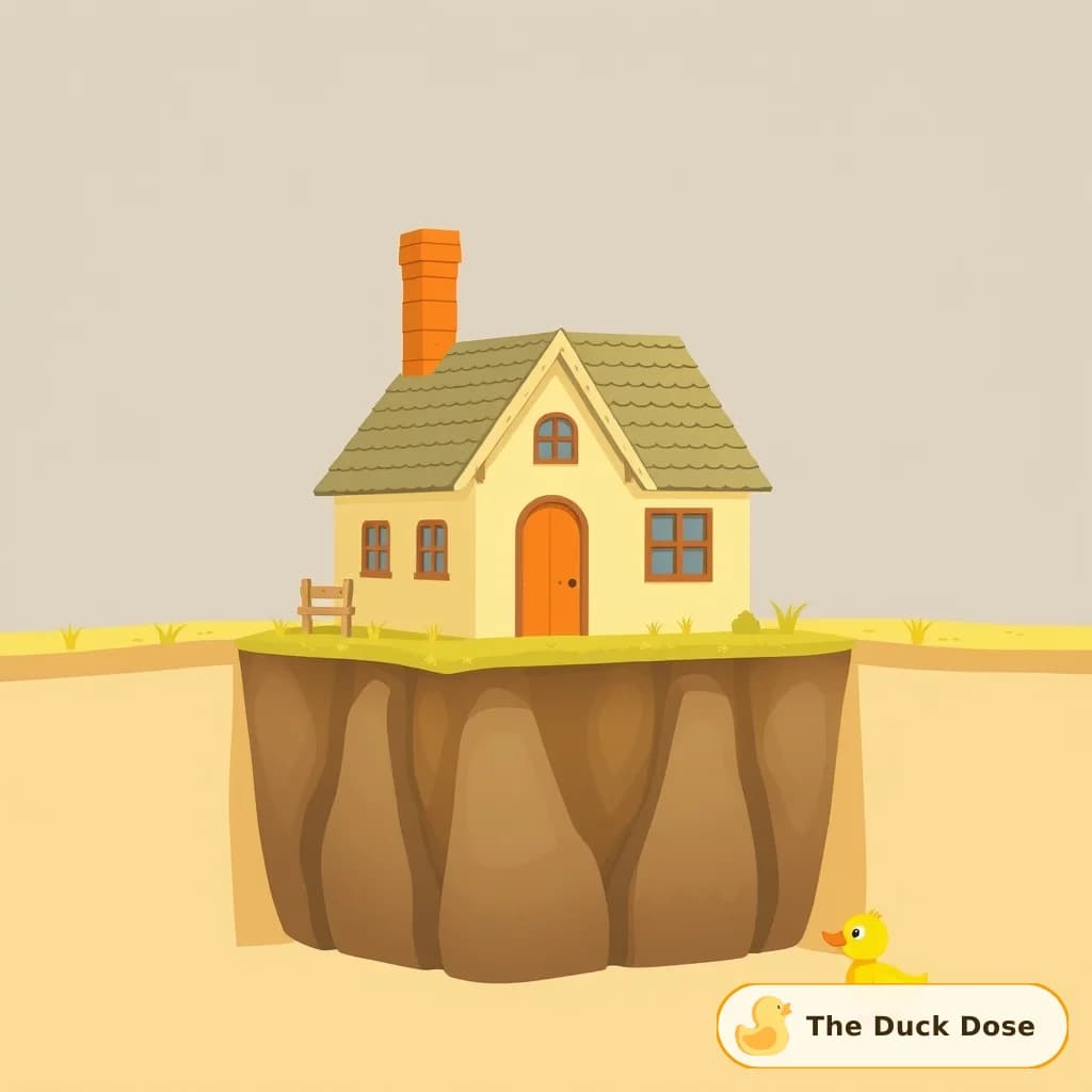 บ้านหลังเล็กตั้งอยู่บนเสาเข็มขนาดใหญ่ยักษ์ที่ลึกลงไปใต้ดิน